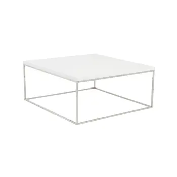 35" White and Silver Wood And Metal Square Frame Coffee Table