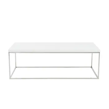47" White and Silver Wood And Metal Frame Coffee Table