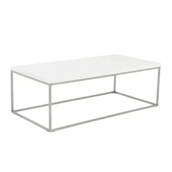 47" White and Silver Wood And Metal Frame Coffee Table