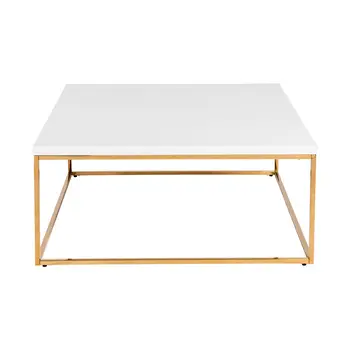 35" White and Gold Wood And Metal Square Frame Coffee Table