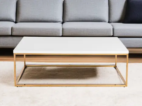 47" White and Gold Wood And Metal Frame Coffee Table