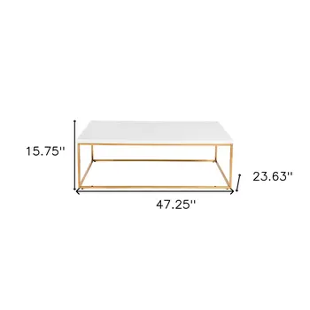 47" White and Gold Wood And Metal Frame Coffee Table