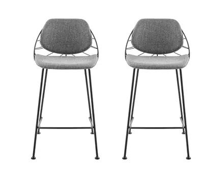 Set of Two 26" Light Gray And Black Steel Low Back Counter Height Bar Chairs