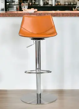 32" Terra Cotta And Silver Steel Swivel Low Back Bar Height Bar Chair