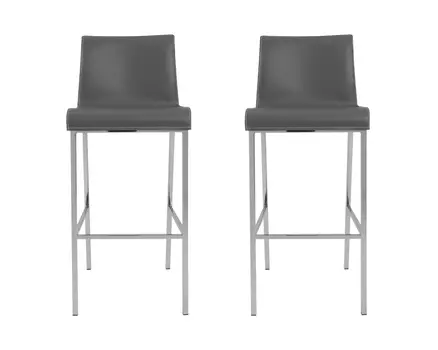Set of Two 31" Gray And Silver Steel Low Back Bar Height Bar Chairs