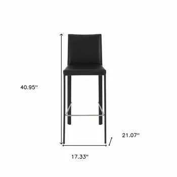 Set of Two 30" Black Faux Leather and Steel Bar Height Bar Chairs