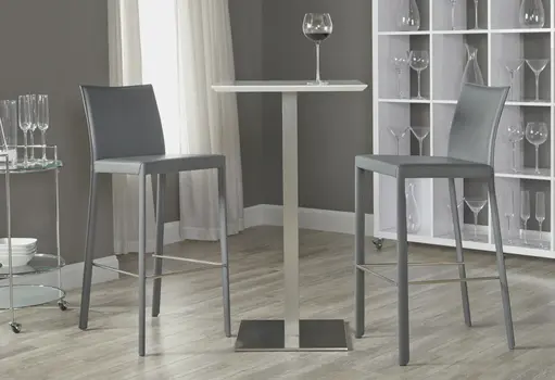 Set of Two 30" Gray Faux Leather and Steel Bar Height Bar Chairs