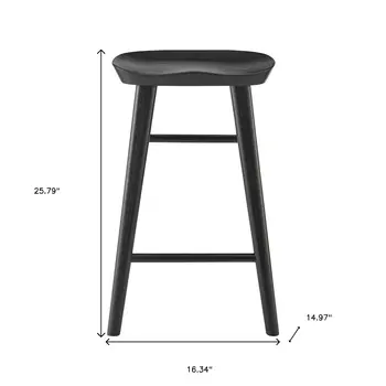 25" Black Solid Wood Backless Counter Height Bar Chair