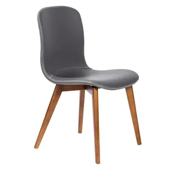 Set of Two Gray and Brown Upholstered Faux Leather Dining Side Chairs
