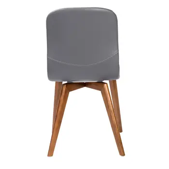 Set of Two Gray and Brown Upholstered Faux Leather Dining Side Chairs