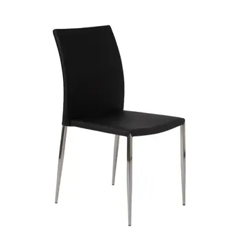 Set of Two Black and Silver Upholstered Faux Leather Dining Side Chairs