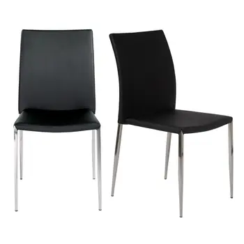 Set of Two Black and Silver Upholstered Faux Leather Dining Side Chairs