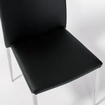 Set of Two Black and Silver Upholstered Faux Leather Dining Side Chairs