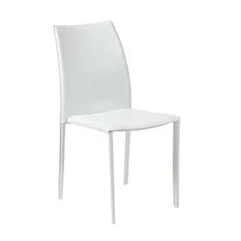 Set of Two White Upholstered Leather Dining Side Chairs