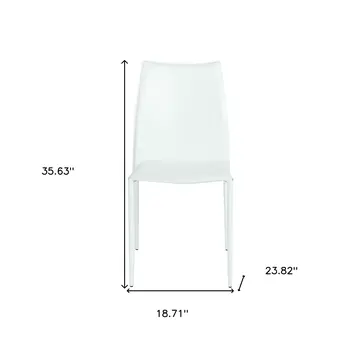 Set of Two White Upholstered Leather Dining Side Chairs