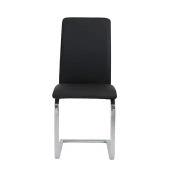 Set of Two Black and Silver Upholstered Leather Dining Side Chairs