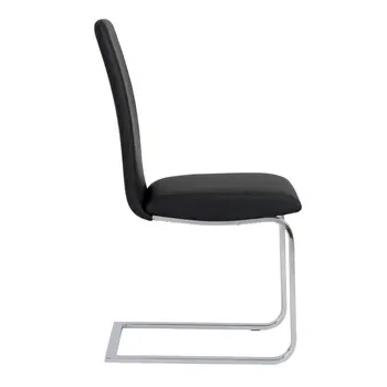 Set of Two Black and Silver Upholstered Leather Dining Side Chairs