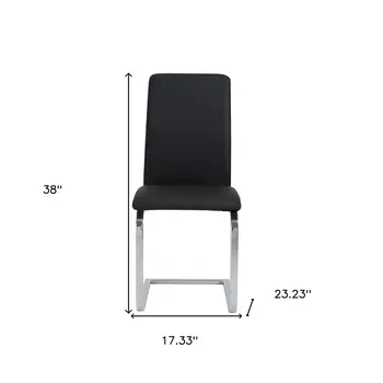 Set of Two Black and Silver Upholstered Leather Dining Side Chairs