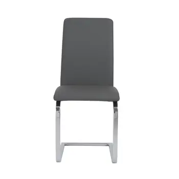 Set of Two Gray and Silver Upholstered Leather Dining Side Chairs