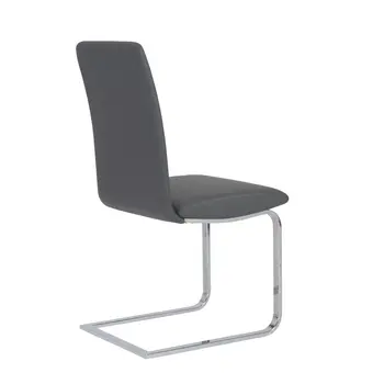 Set of Two Gray and Silver Upholstered Leather Dining Side Chairs
