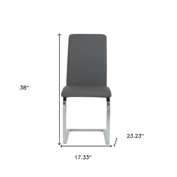 Set of Two Gray and Silver Upholstered Leather Dining Side Chairs