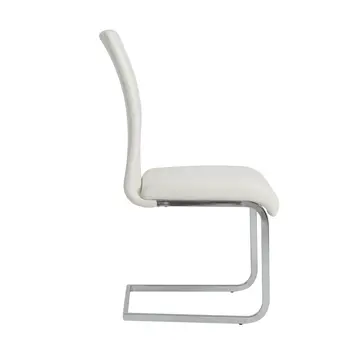 Set of Four White and Silver Upholstered Leather Dining Side Chairs