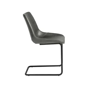 Set of Two Gray and Black Upholstered Leather Dining Side Chairs
