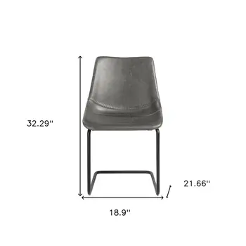 Set of Two Gray and Black Upholstered Leather Dining Side Chairs