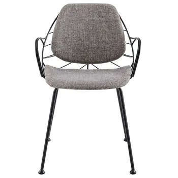 Set of Two Light Gray and Black Upholstered Fabric Dining Arm Chairs