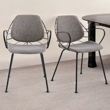 Set of Two Light Gray and Black Upholstered Fabric Dining Arm Chairs