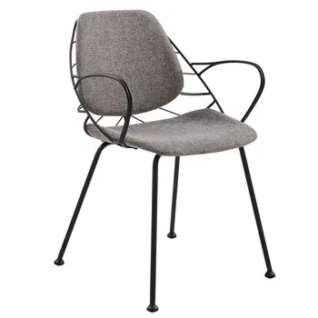 Set of Two Light Gray and Black Upholstered Fabric Dining Arm Chairs