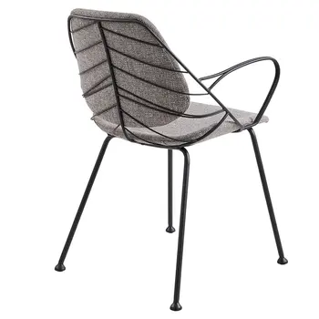 Set of Two Light Gray and Black Upholstered Fabric Dining Arm Chairs