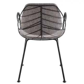 Set of Two Light Gray and Black Upholstered Fabric Dining Arm Chairs