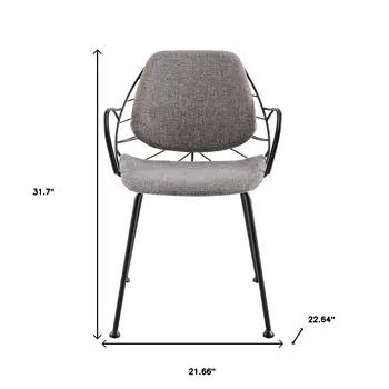 Set of Two Light Gray and Black Upholstered Fabric Dining Arm Chairs