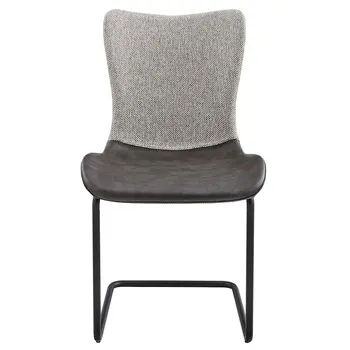 Set of Two Gray and Black Upholstered Fabric Dining Side Chairs