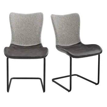Set of Two Gray and Black Upholstered Fabric Dining Side Chairs
