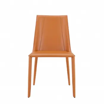 Terra Cotta Upholstered Leather Dining Side Chair
