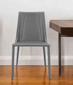 Gray Upholstered Leather Dining Side Chair