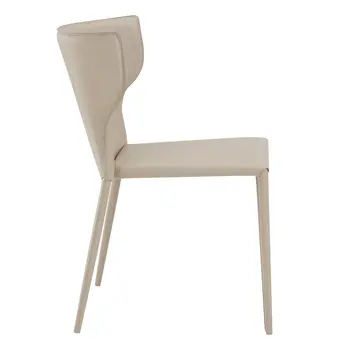 Set of Two Beige Upholstered Leather Curved Back Dining Side Chairs