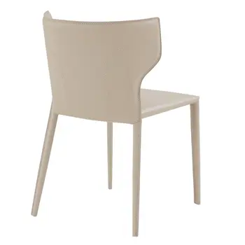 Set of Two Beige Upholstered Leather Curved Back Dining Side Chairs