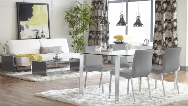 Set of Two Gray And Silver Upholstered Leather Dining Side Chairs