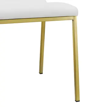 Set of Two White and Gold Upholstered Leather Dining Side Chairs