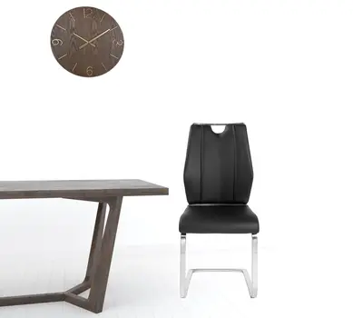 Set of Two Black and Silver Upholstered Leather Dining Side Chairs