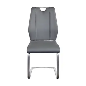 Set of Two Gray and Silver Upholstered Leather Dining Side Chairs