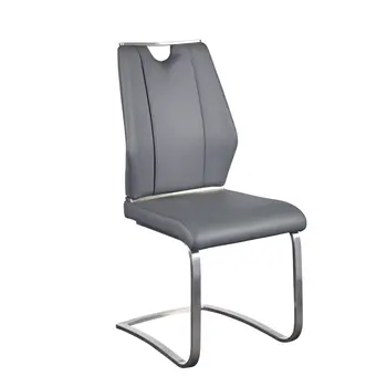 Set of Two Gray and Silver Upholstered Leather Dining Side Chairs