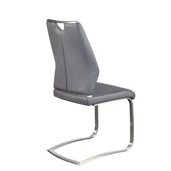 Set of Two Gray and Silver Upholstered Leather Dining Side Chairs