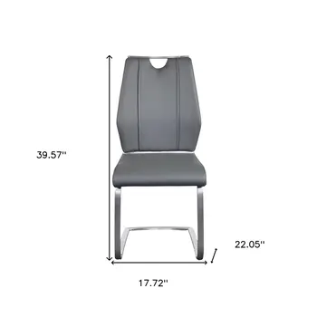 Set of Two Gray and Silver Upholstered Leather Dining Side Chairs