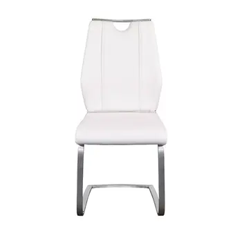Set of Two White and Silver Upholstered Leather Dining Side Chairs