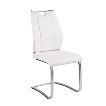 Set of Two White and Silver Upholstered Leather Dining Side Chairs