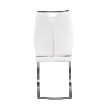 Set of Two White and Silver Upholstered Leather Dining Side Chairs